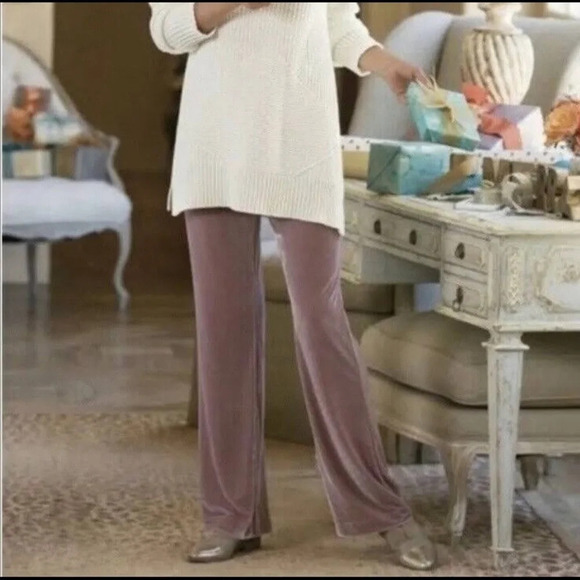 Soft Surroundings Velvet Ribbed Wide Leg Pants Sz M Latte - Picture 6 of 6